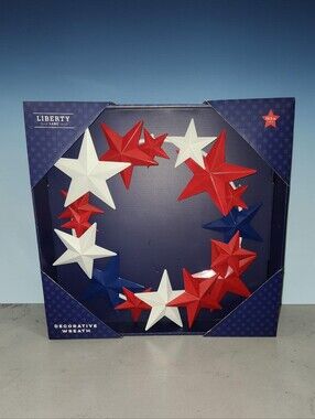 Liberty Lane Patriotic Star Wreath - Red White Blue - 19.5"